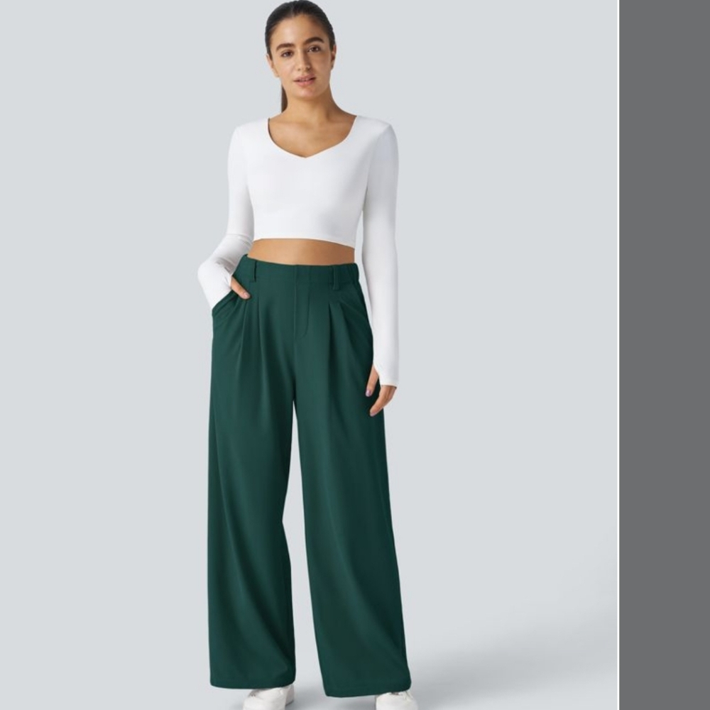 Halara Flex Waffle Knit Wide Leg Side Pocket Work Pants L
